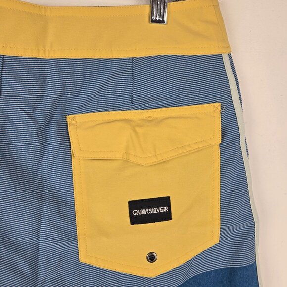 Quiksilver high Line Board Shorts Mens 34 Dryflight Blue Yellow stretch Beach - Picture 11 of 14